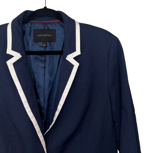 Banana Republic Factory Blue Textured Two Button Blazer w/White Trim - Size 14 - Picture 1 of 5